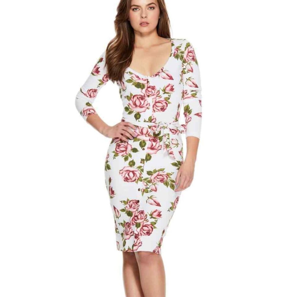 New GUESS Women's Eisley Floral Long-Sleeve Dress - Picture 1 of 10